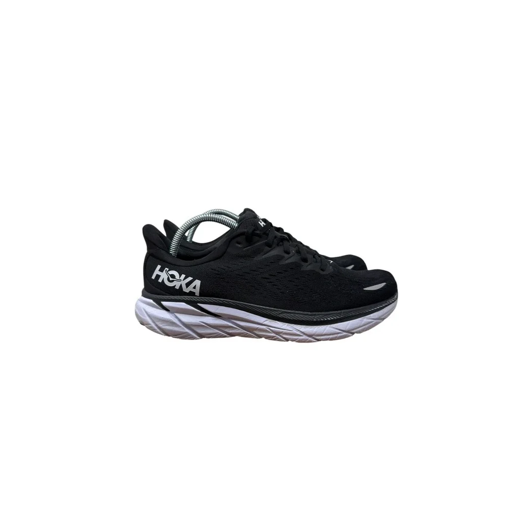 Hoka Clifton 8 Running Shoes Womens 9.5 Black White 1119394 BWHT Low Top Mesh - Picture 3 of 9